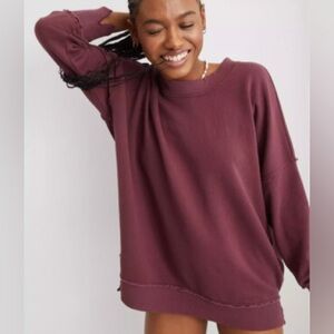 Aerie Oversized Burgundy Crewneck Sweater Pullover Women’s Distressed XS